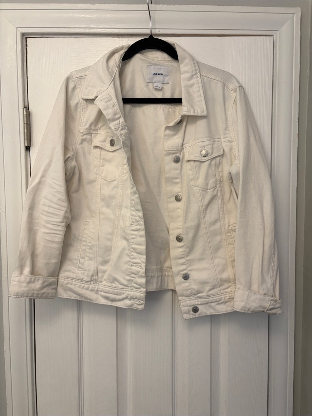 Old Navy Off-White Cream Denim Jean Jacket Size Large L Button Front Trucker